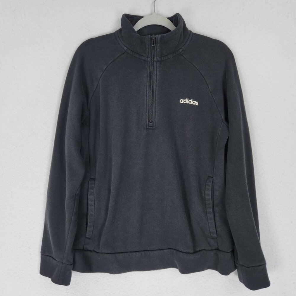 Adidas Sweater Womens Large Faded Black Mock Neck Half Zip Pullover Sweatshirt